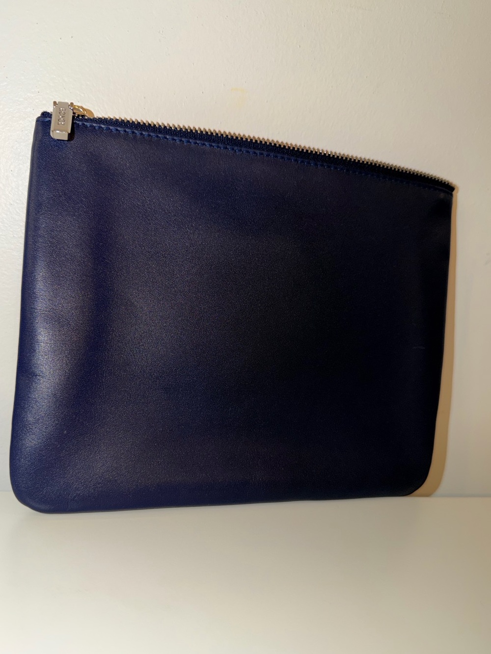 Royce New York Navy Blue Leather Zippered Travel Organizer Pouch